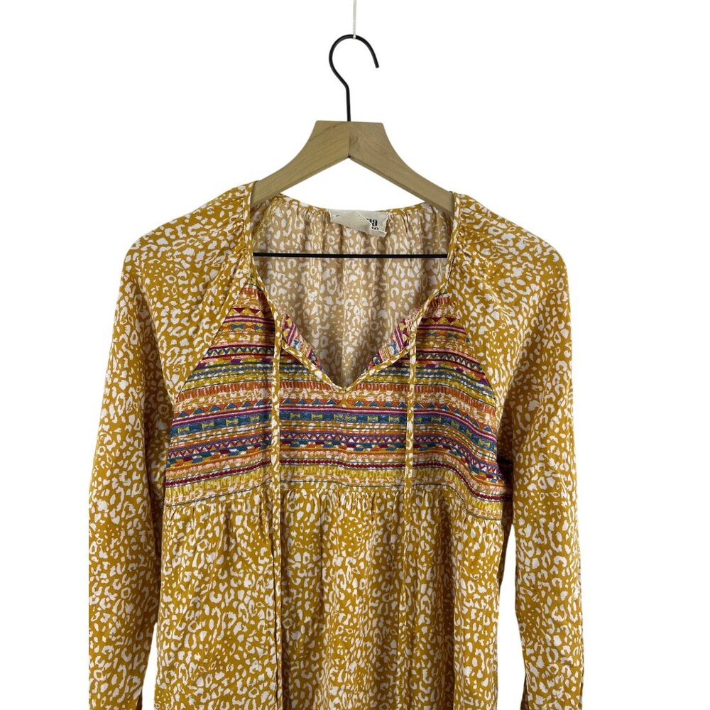 Savanna Jane Women's Large Southwestern Embroidered Yellow Peasant Bouse - Picture 3 of 9